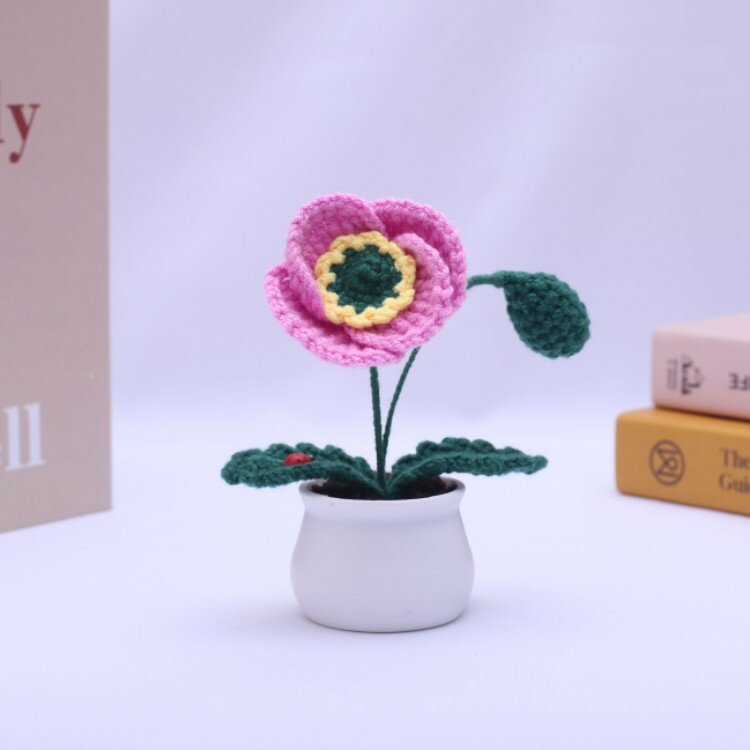 Hand gehäkelte Yumeiren Wolle Blume DIY Simulation Topf Auto Home Dekoration