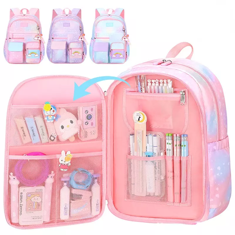 Cute Princess Style Children's Schoolbag Large Capacity Open Door Zipper Decompression Protection Ridge Waterproof Backpack