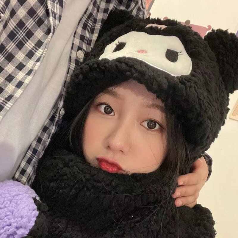 Kawaii Sanrioed Kuromi Cinnamoroll moja melodia Sanrio Cute Cartoon pluszowa czapka szalik rękawiczki trzy w jednym najlepszy plusz na zimę