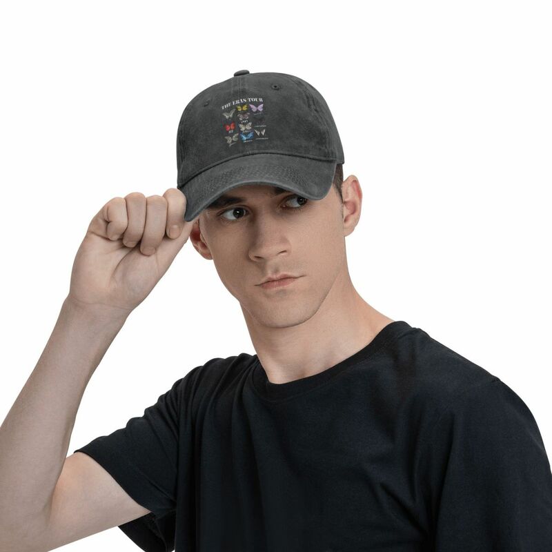 หมวกเบสบอล unisex ลายผีเสื้ออัลบั้ม The eras Tour หมวกแจ็คเก็ตยีนส์ขาดหมวกหมวกกันแดดปรับได้สำหรับออกกำลังกายกลางแจ้ง
