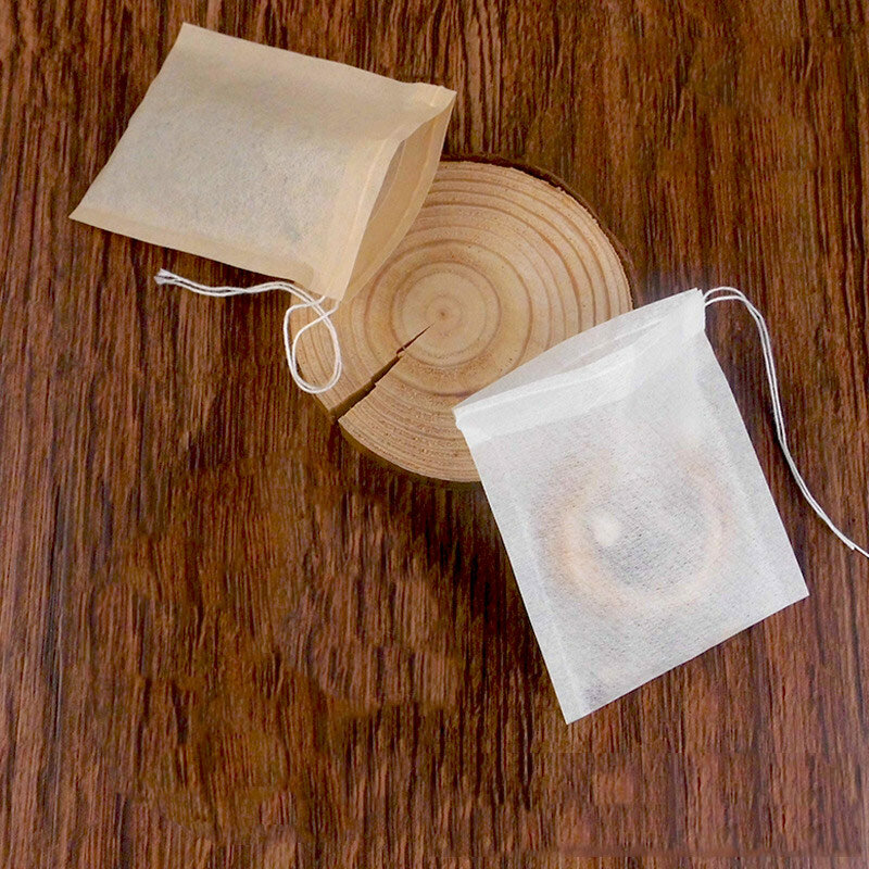 100 pces sacos de chá descartáveis sacos de papel saco de cordão acessórios de chá spice filtro te saquetas de cozinha suprimentos sacos de papel de filtro