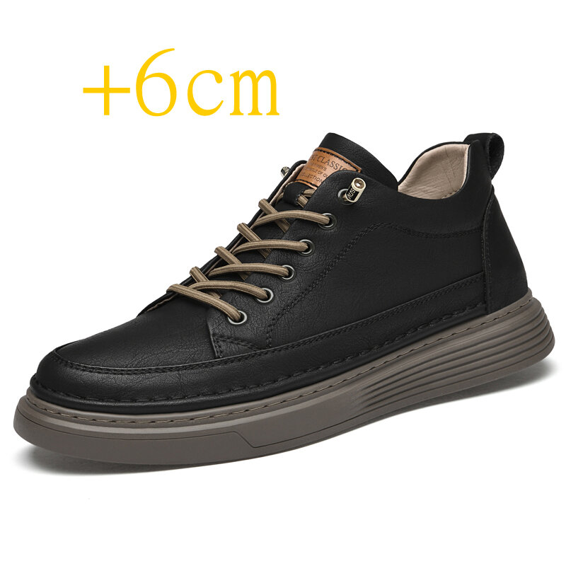 Sapatos de couro genuíno para homens, Palmilha para aumentar a altura, Elevador Sport Sneakers, 6cm