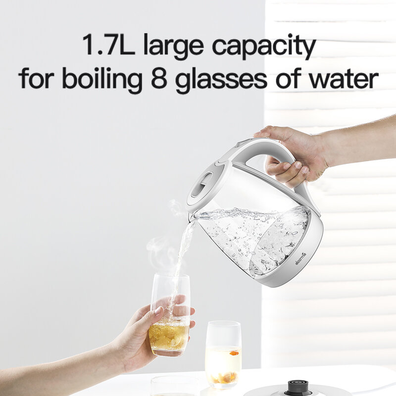 Deerma-hervidor de agua eléctrico SH30W, tetera de vidrio transparente resistente al calor, con luz, electrodomésticos de cocina, 1.7L