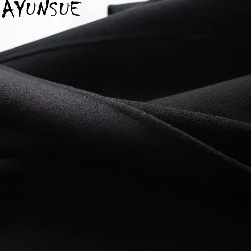 Ayunsue-女性用ウールウールジャケット,韓国スタイル,両面,ルーズフィット,秋冬コート,100% ウールコート