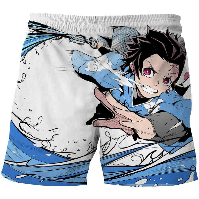 Pantalones cortos Demon Slayer Kimetsu No Yaiba para hombre, Shorts de playa con estampado 3D de Anime, ropa de calle informal, pantalones cortos de tablero para niños
