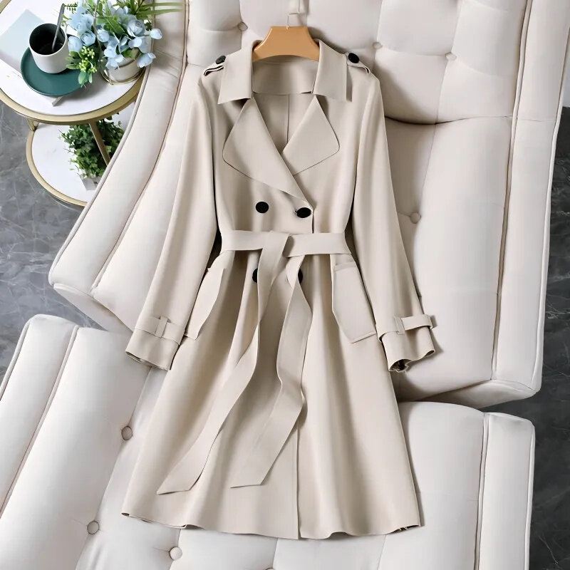 2024 New Women Long Trench Coat Fashion Windproof Coat Double Breasted Trench TRAF Coats Green Belt Windbreaker Abrigos