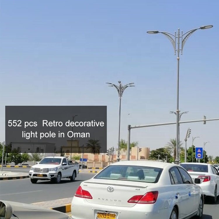 Luz de rua solar curvada galvanizada, Pólo decorativo exterior da lâmpada, Preço personalizado, 5m, 6m, 8m, 9m, 10m, 12m