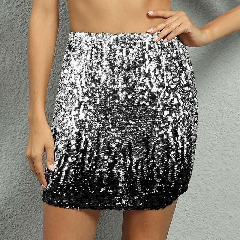 2024 Summer Half Dress Spicy Girl Sexy Pure Desire Style Sparkling Sequin Wrapped Hip A-line Half length Short Skirts For Party