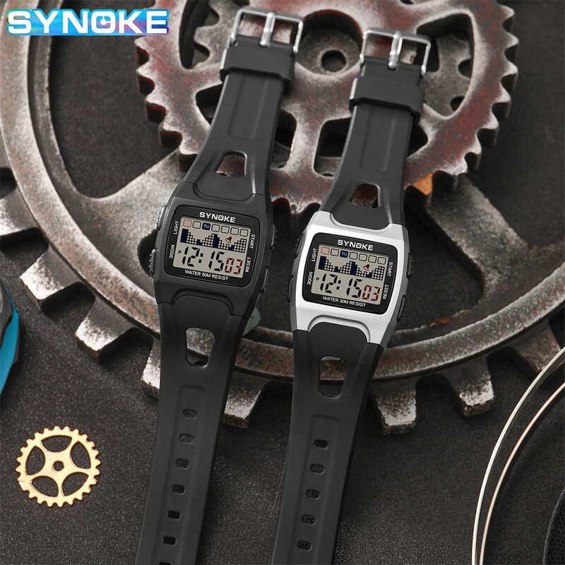 黒のPUストラップ,子供用腕時計,四角いダイヤル付きデジタルスポーツ時計,男の子へのギフト
