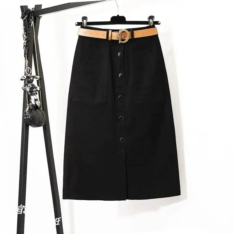 New Spring and Summer Women's Solid High Waist Loose Single Bonded Bag Hip A-Line Fashion Casual All-match Commuter Skirt