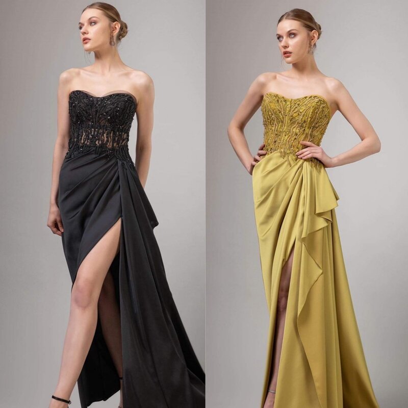 Evening Ball Dress Saudi Arabia Jersey Draped Pleat Sequined Evening A-line Strapless Bespoke Occasion Gown Long Dresses