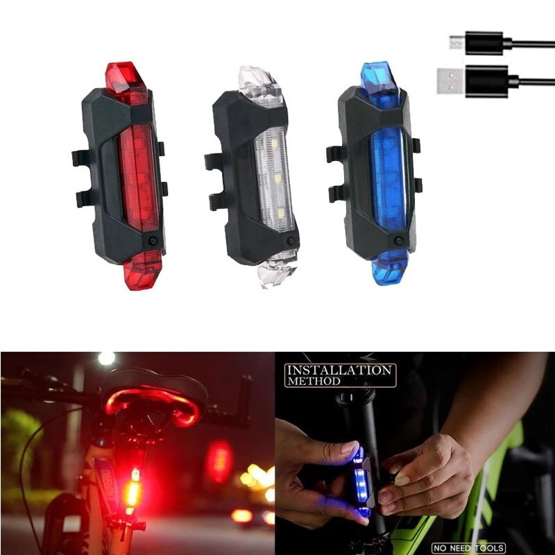 充電式USB防水マウンテンバイクライト,警告テールライト,電動スクーター