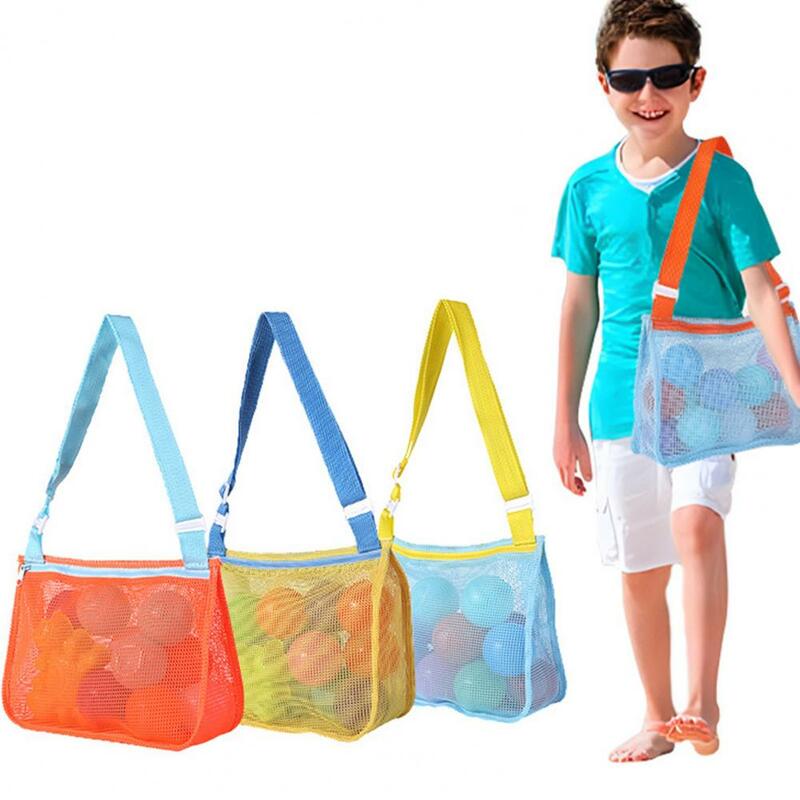 Praia brinquedo armazenamento saco para crianças, malha saco conjunto com capacidade cinta ajustável para óculos de sol