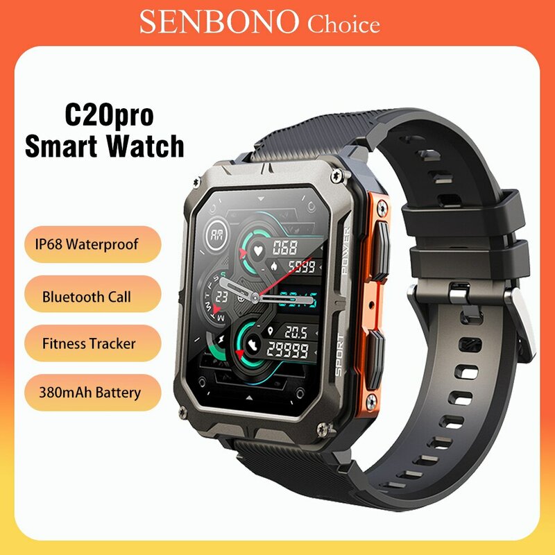 SENBONO-C20Pro Relógio inteligente masculino, chamada bluetooth, espera de 35 dias, 123 modos esportivos, IP68 à prova d'água, C20 Pro, 2023
