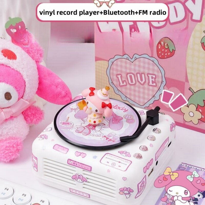 Oryginalny głośnik Bluetooth Hello Kitty Sanrio Kuromi Stitch Melody Retro Audio Cute Big Ears Dog Record Player Girls Gifts