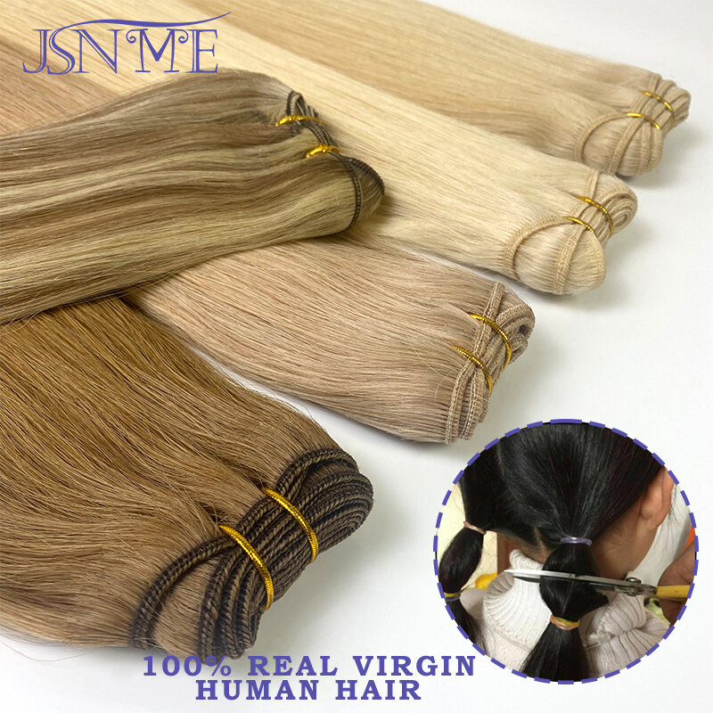 JSNME Weft Extensions Real Virgin Human Hair Straight Weft Bundles Sew In Weft Extensions Brown Blonde 14"-24" For Woman