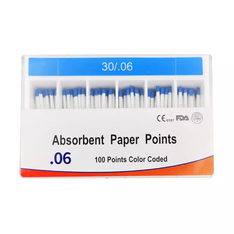 0.06 punti di carta assorbente dentale conico 20 #25 #30 #35 #40 # punti di carta fibra di cotone assorbimento del canale radicolare materiali dentali