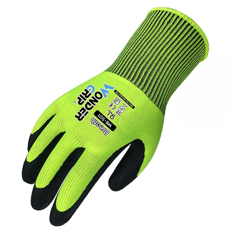 Garden Work Glove Nylon Spandex Fluorescent Green Nitrile Micro Foam Flower Garden Safety Mittens