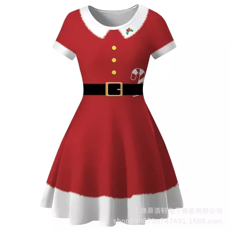 Christmas Cosplay Costume for Women Vintage Slim Dress Holiday New Year Party Print Xmas Clothes Female Sexy Slip Dress Mujer