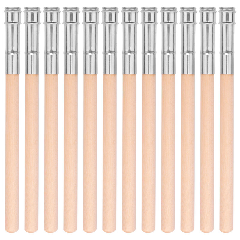 12 Pieces Wooden Pencil Extenders Art Pencil Lengthener Crayon Extension with Aluminum Handle for School Office Supplies