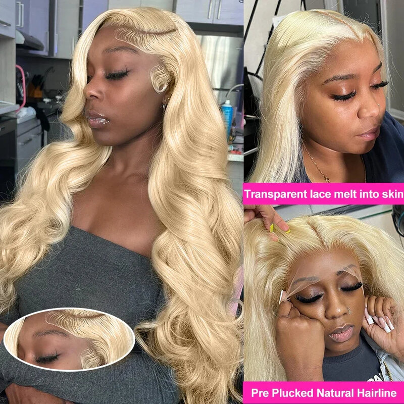 13x4 Body Wave 613 Honey Blonde Lace Front Human Hair Wig Remy Brazilian Transparent HD Water Wave Lace Front Wig for Women