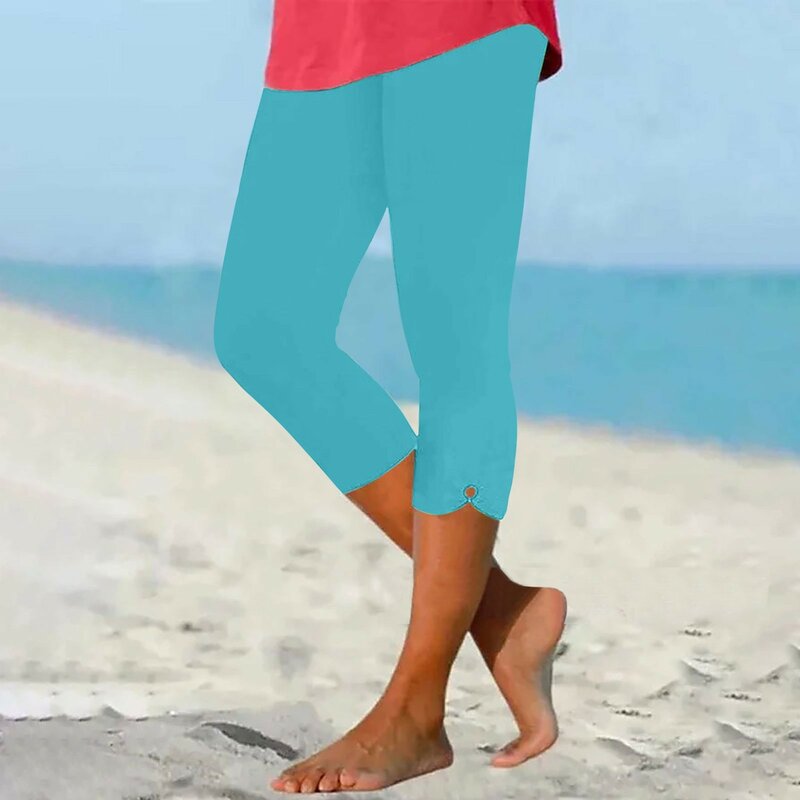 Женские леггинсы с высокой талией, пляжные брюки, повседневные эластичные леггинсы для упражнений, укороченные брюки с вырезами, деловые Топы для женщин