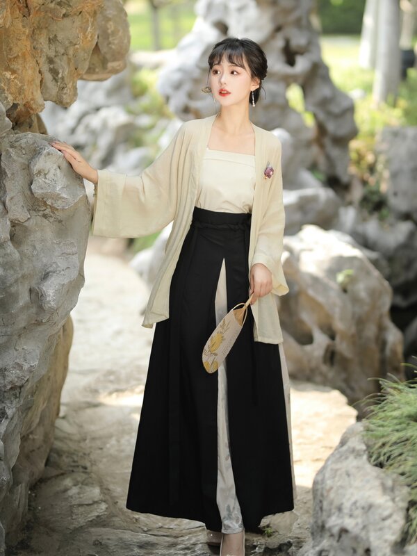 Женская укороченная рубашка Hanfu, усовершенствованная трехтрубная юбка на бретельках, повседневная, обычная, Цинь-Хань элемент