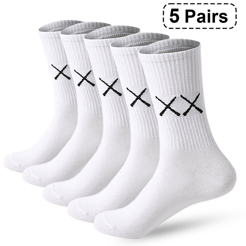 5Pairs/Lot Combed Cotton Socks Men Soft Breathable Long Socks FASHION Solid Color deodorize white Socks Man Outdoor Sports Socks