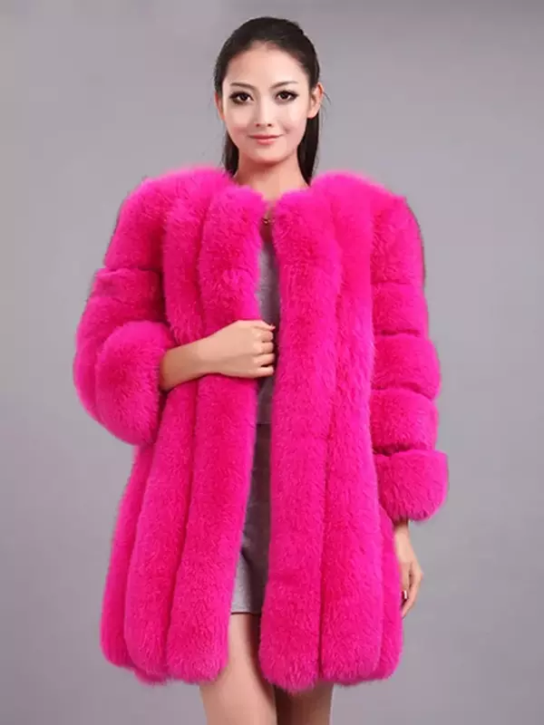 Abrigo largo de piel sintética para mujer, chaqueta gruesa y cálida de pelo Artificial esponjoso, prendas de vestir para invierno, novedad de 2024
