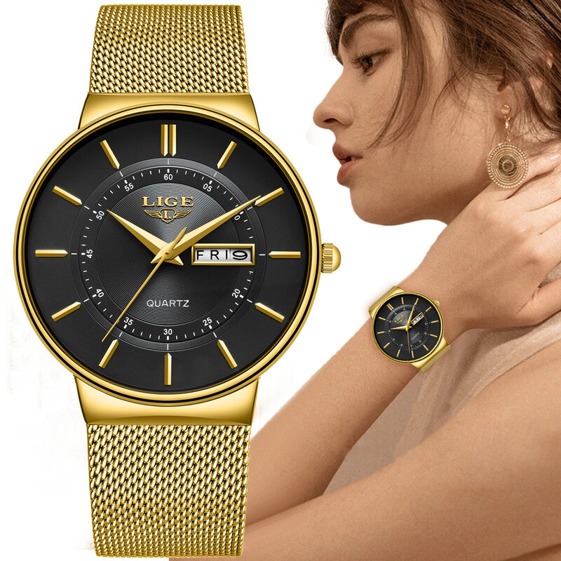 LIGE Women Watch Top Brand Luxury Ladies Watch Fashion Simple Stainless Steel Quartz Watches Female Waterproof Date Wristwatch