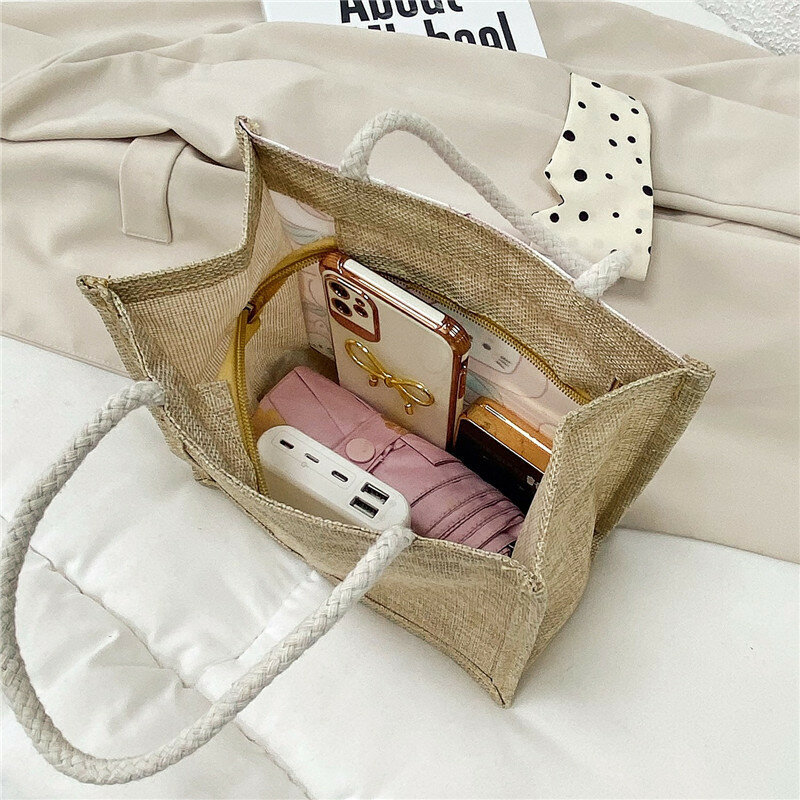 Borsa di lino modello simpatico cartone animato per le donne borsa di immagazzinaggio della spesa in tela di moda borsa di Tote regalo Shopper da viaggio di grande capacità