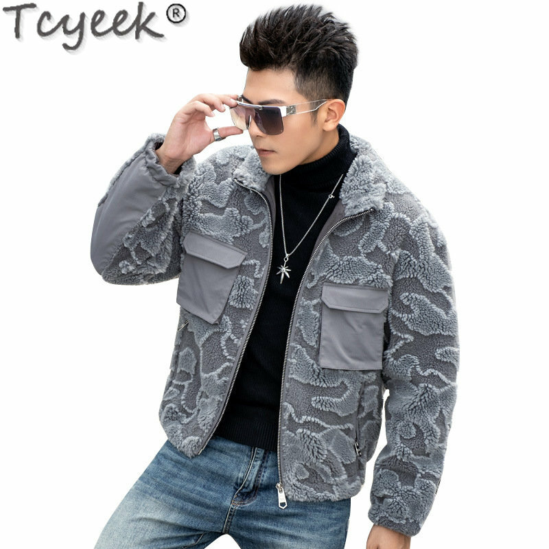 Tcyeek-abrigo de lana 30% para Hombre, chaqueta informal de piel auténtica, ajustada, de oveja, ropa de invierno