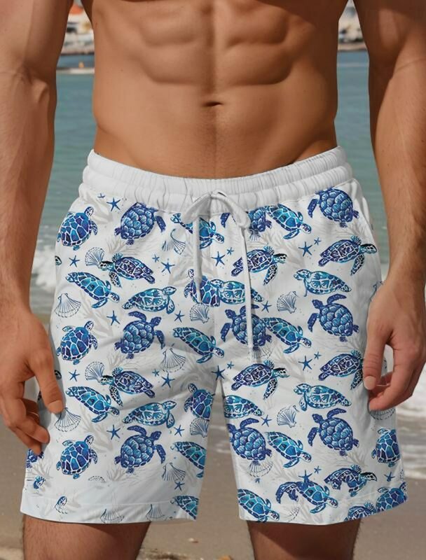 Pantalones cortos de tabla de velero langosta para hombre, bañadores cortos hawaianos con estampado 3D, cordón elástico, estilo Aloha clásico