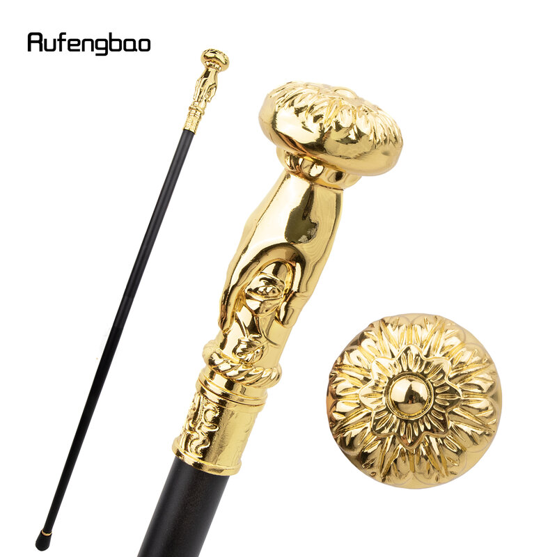 Golden Hand Hold Flower Single Joint Walking Stick Decorative Cospaly Fashionable Walking Cane Halloween Crosier 93cm