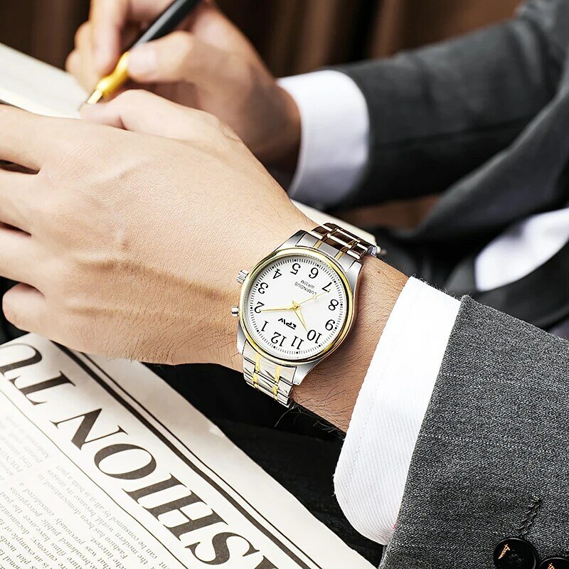 Rozświetlona tarcza zegarka pełna świecąca twarz 40mm łatwy czytnik ze stali stalowy pasek 3ATM