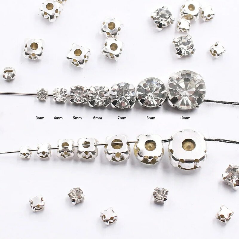 SS12-SS40 Хрустальные стеклянные камни, серебряные стразы в форме когтей, стразы и кристаллы, швейные стразы для одежды, ткань для рукоделия
