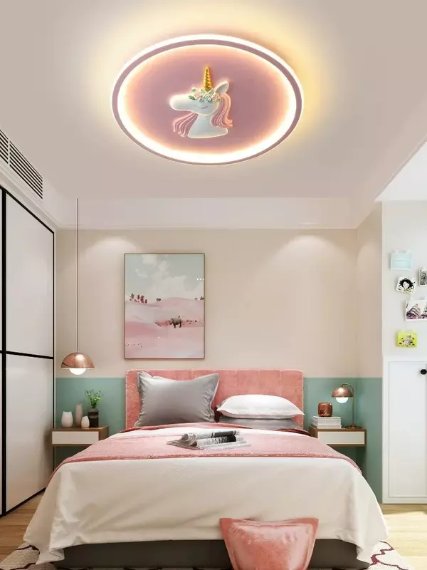 Scandinavian LED Children's Room Ceiling Pendant Light, Pink/Blue Unicorn for Living Room, Bedroom Home Decoration.