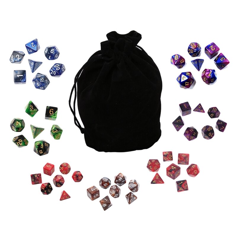 49 шт. разные многогранные кубики из смолы с мешочком для DND RPG, игровые игрушки D4 D6 D8 D10 D% D12 D20