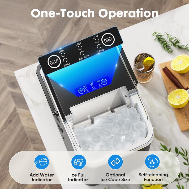 Sweetcrispy Ice Maker Countertop, Portable Ice Machine Self-Cleaning with Handle, Ice Scoop and Basket, 9 Cubes in 6 Mins