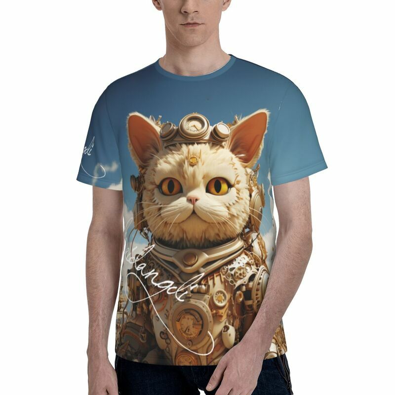 Men 3D Animal Cat Pattern Printed T-shirt Casual  Fashionable Street Oversized Short Sleeved Top, Cool  Breathable  Clothing Y2K