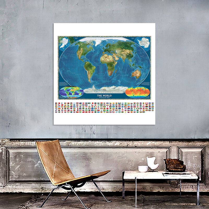 90*90cm The World Map Decorative Canvas Painting Unframed Poster Wall Art Print Living Room Home Decoration School Supplies