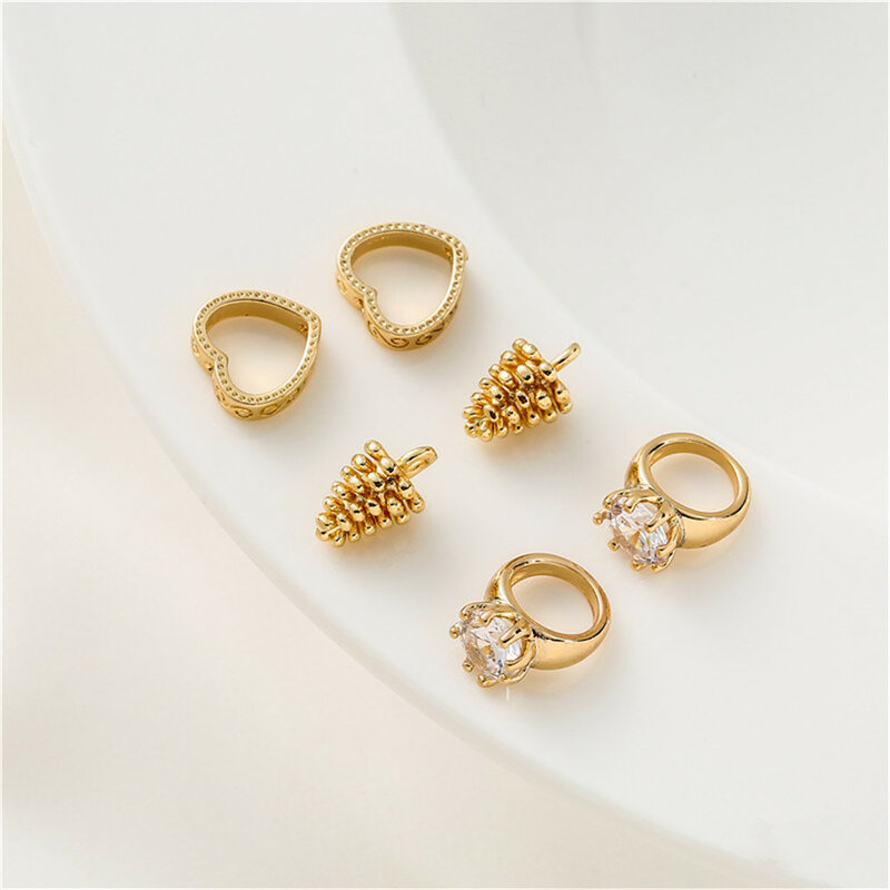 Plated 14K color-protected gold pine cone pendant with zirconia ring pendant DIY bracelet necklace jewelry bead ring accessories