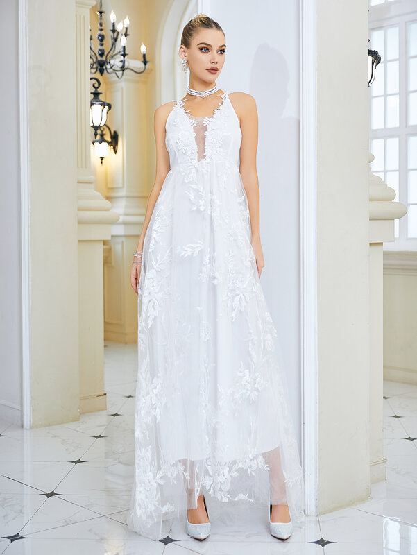 Новинка 2023 белое кружевное свадебное платье без рукавов с V-образным вырезом для невесты и подружки невесты