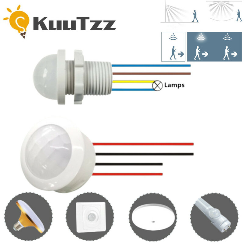 Lampu LED Sensor otomatis PIR, lampu malam LED Sensor gerakan inframerah 110V 220V, saklar lampu Sensor dalam dan luar ruangan