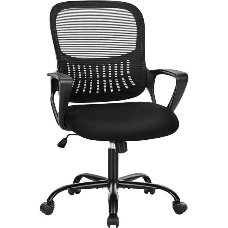 Mesh Rolling Office Chair with Wheels, Tarefa giratória de trabalho, Apoio lombar confortável, Braços confortáveis para casa, Cadeiras de mesa pretas