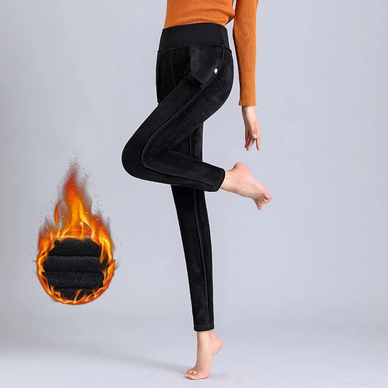 Inverno engrossar leggings quentes para mulheres de cintura alta lã de cordeiro calças lápis magro preto oversized 5xl plus veludo estiramento leggins
