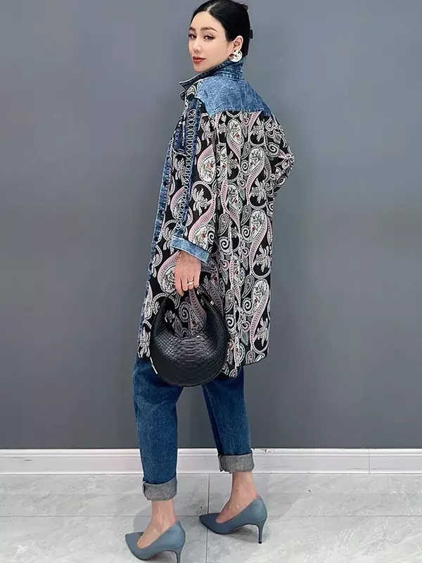Chemise longue en mousseline de soie imprimée pour femme, haut en jean, protection solaire, vêtements d'extérieur décontractés, printemps, été, nouveau, 2024