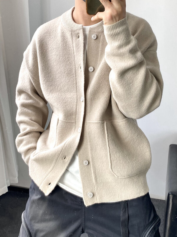 2023 Spring New Light Luxury Fashion Cardigan Men Knitted Sweater Round Neck Jacket Loose Sweater Coat Boutique DressSimpleStyle