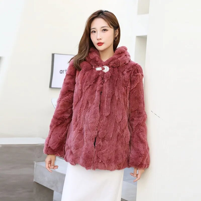 Fashion Imported Rex Rabbit Fur Coat Women's Autumn And Winter 2023 New Real Fur One Loose And Casual Young Warm Coat Female Tid