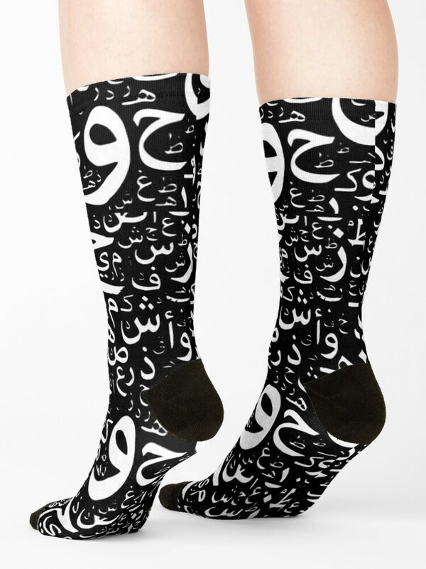 Kaus kaki pola huruf Arab tanpa kelim dengan cetakan hiking kaus kaki lucu kaus kaki baru pria wanita